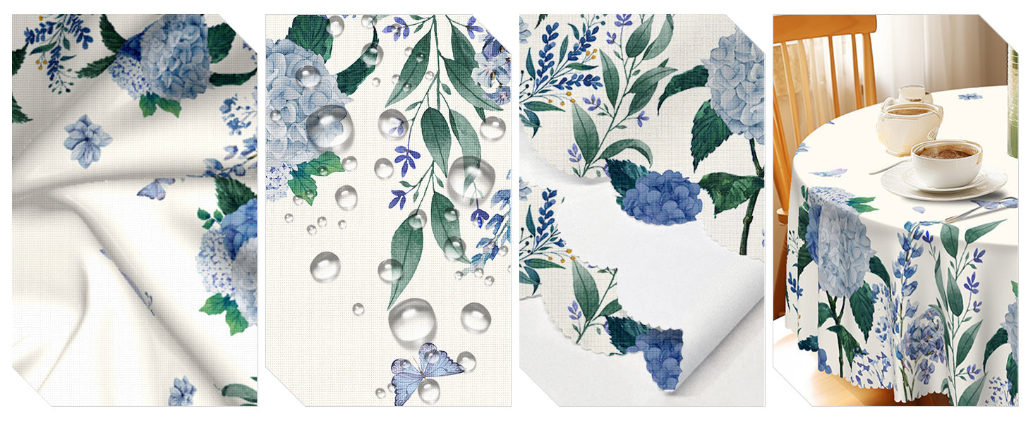 Round Tablecloth, Summer Tablecloths Polyester Waterproof Stain Wrinkle Free, Indoor and Outdoor Table Cover for Kitchen Party Dining Table