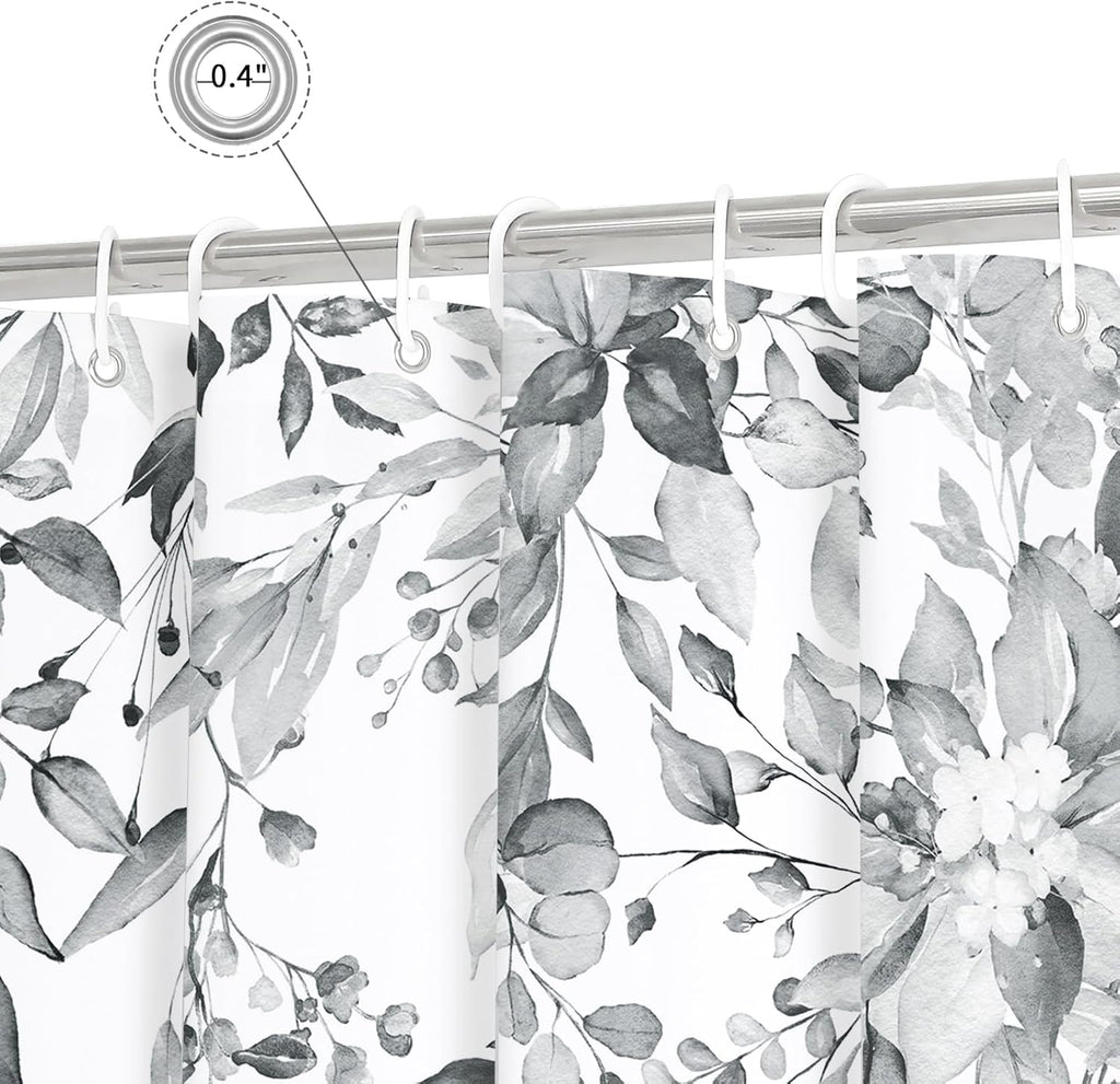 Grey Eucalyptus Shower Curtain, Watercolor Plant Leaves with Floral Bathroom Shower Curtain Set, Gray White, 72x72