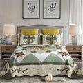 Quilts Queen Size Patchwork Bedspread Set - 100% Cotton Reversible Breathable Green Earth Geometric Quilted Quilt with Pillow Shams for All Seasons