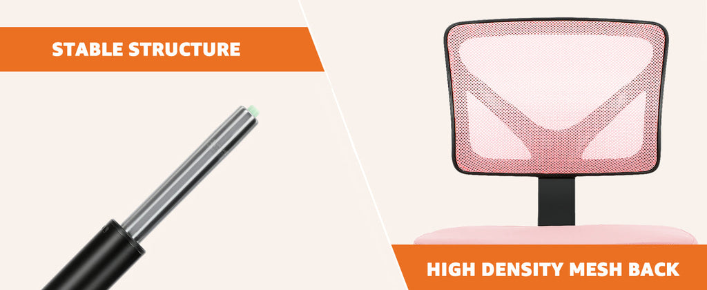 Small Desk Chair, Ergonomic Low-Back Mesh Rolling Work Swivel Chairs with Wheels, Armless Comfortable Seat Lumbar Support for Home, Bedroom, Study, Student, Adults,Classic Pink