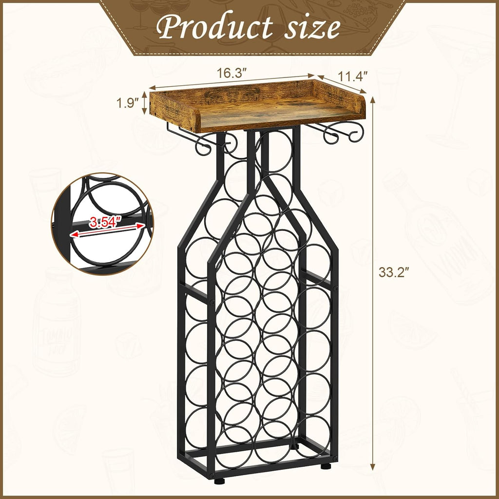 X-cosrack Wine Rack Freestanding Floor, Wine Storage Rack Mini Bar Table with Tabletop, Glass Holder Wine Bottle Display Stand Liquor Cabinet for Home Bar Kitchen Living Room