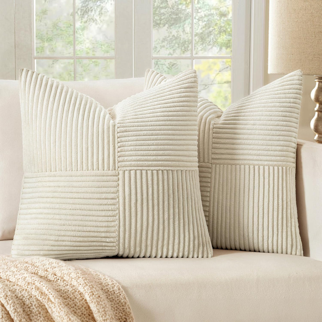 MIULEE Black Decorative Throw Pillow Covers 18x18 Inch for Couch Bed Sofa Pack of 2 Boho Farmhouse Throw Pillows Soft Cross Corduroy Patchwork Textured Cushion Cases